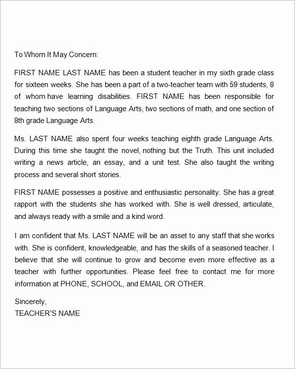 Teacher Letter Of Recommendation Samples Lovely Sample Letters Of Re Mendation for A Teacher 9