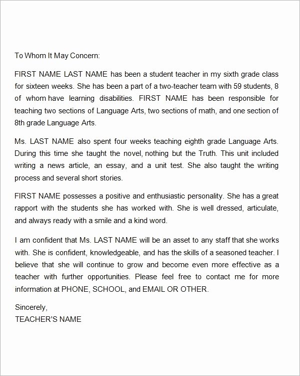 Teacher Letters Of Recommendation Beautiful Sample Re Mendation Letters by Teachers for Students