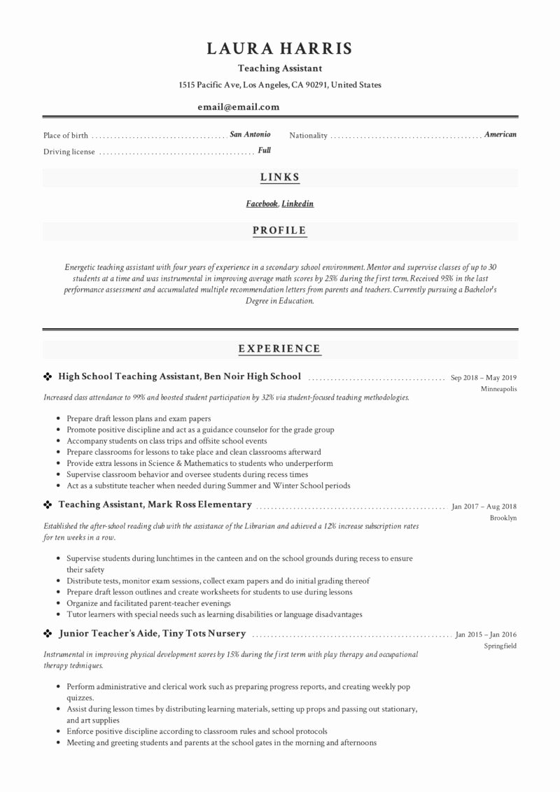 Teaching assistant Sample Resume New Teaching assistant Resume &amp; Writing Guide