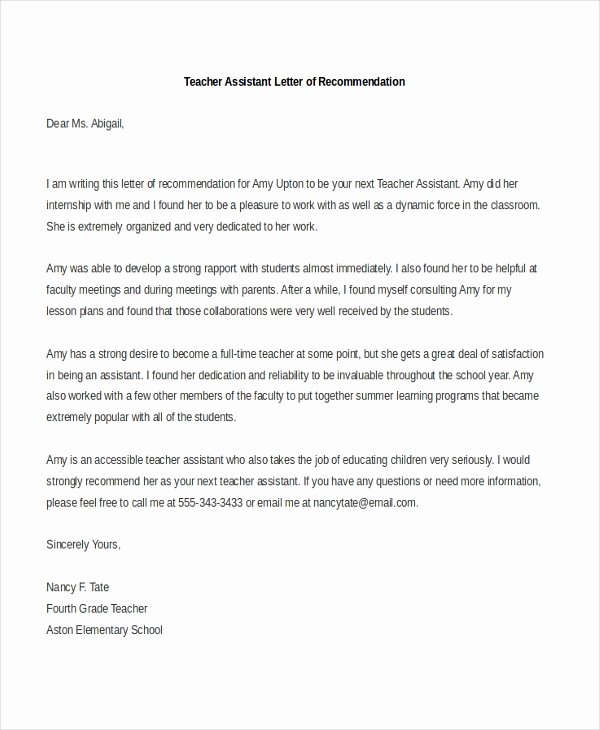 Teaching Letter Of Recommendation Beautiful Free 7 Sample Teacher Re Mendation Letters In Pdf