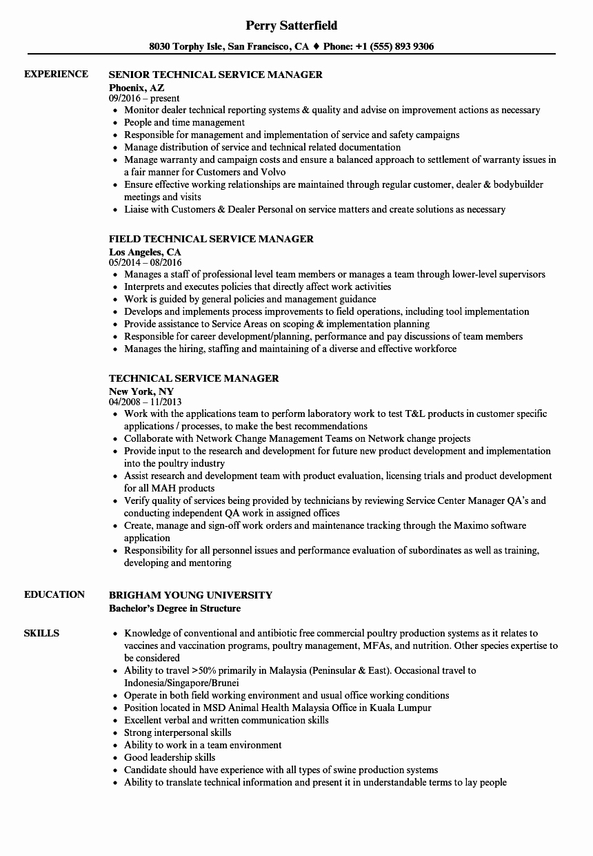 Technical Account Manager Resume Elegant Technical Service Manager Resume Samples