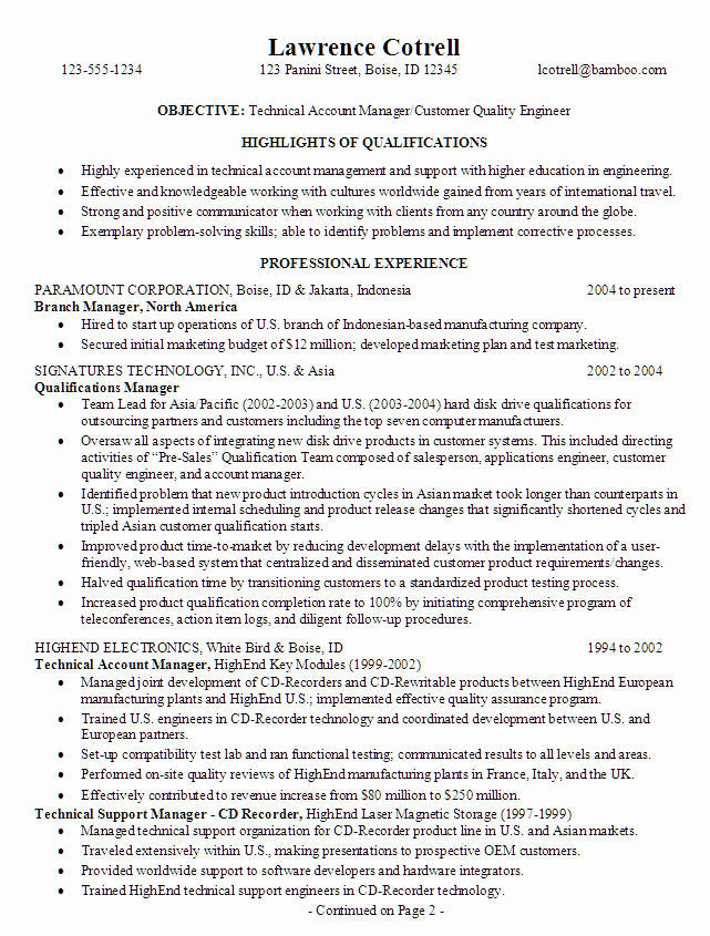 Technical Account Manager Resume Fresh Quality Engineer Resume Examples Cover Letter Samples