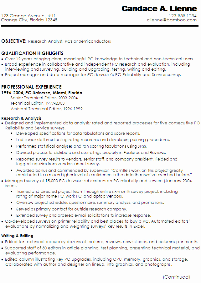 Technical Writer Resume Examples Lovely Sample Resume for A Technical Writer or Research Analyst