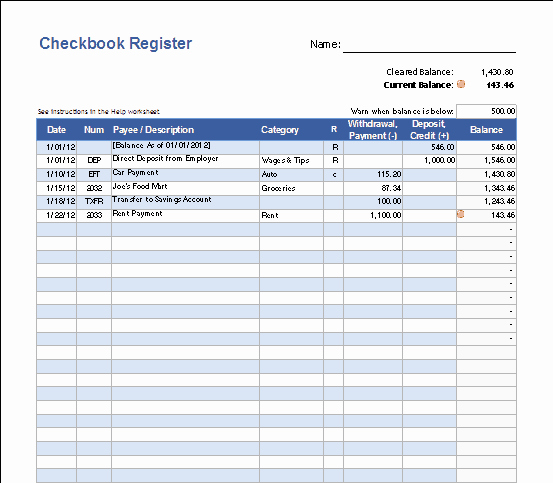Template for Check Register Fresh 9 Excel Checkbook Register Templates Excel Templates