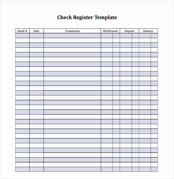 Template for Check Register New Check Register Template