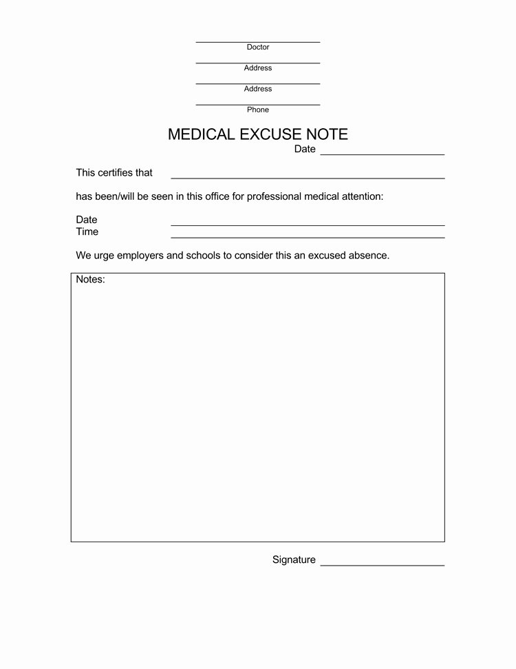 Template for Doctors Note Inspirational 36 Free Fill In Blank Doctors Note Templates for Work