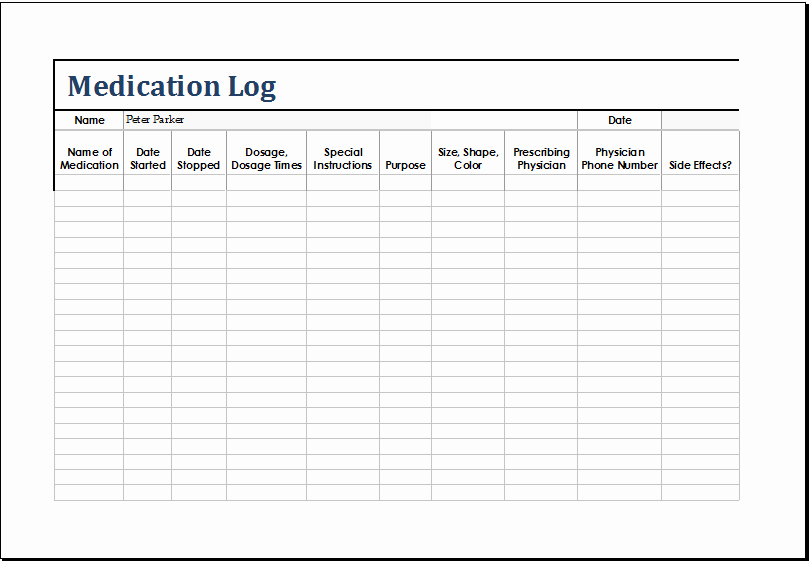 Template for Medication List Elegant Ms Excel Patient Medication Log Template