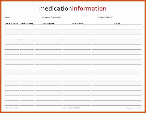 Template for Medication List Unique Free Printable Medication List Template