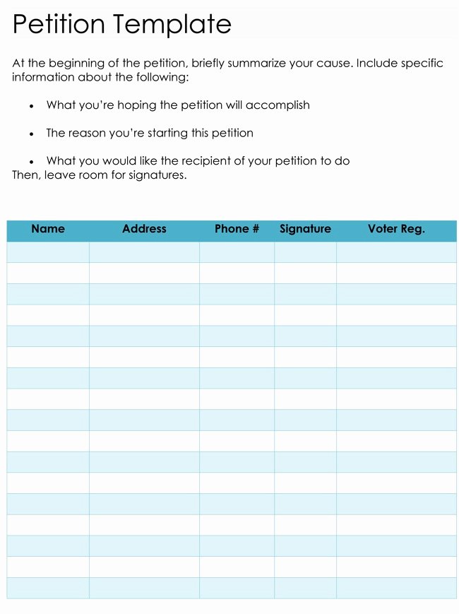 Template for Petition Signatures Fresh 13 Printable Petition Template Examples