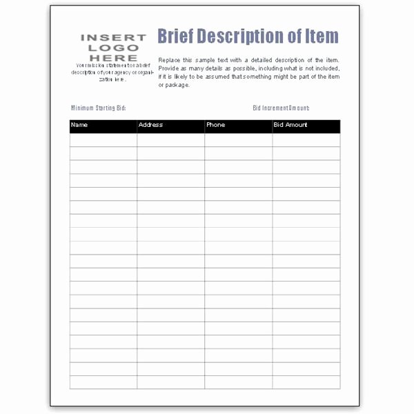 Template for Silent Auction Elegant Free Bid Sheet Template Collection Downloads for Ms Publisher