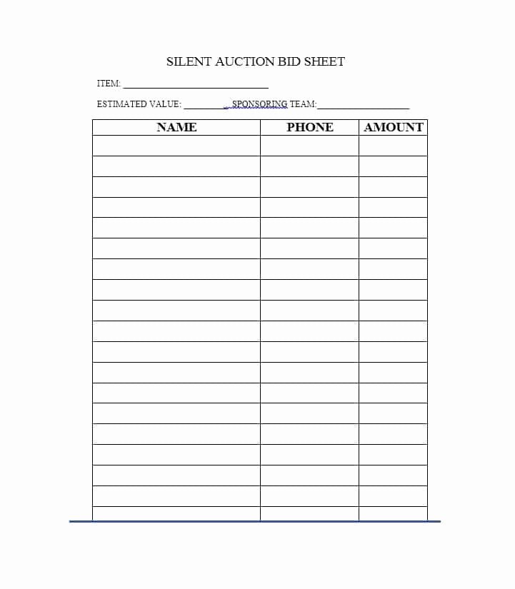 Template for Silent Auction Unique 40 Silent Auction Bid Sheet Templates [word Excel]