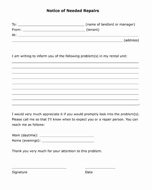 Tenant Letter to Landlord Elegant Free Printable Letter to Landlord &quot;notice Of Needed