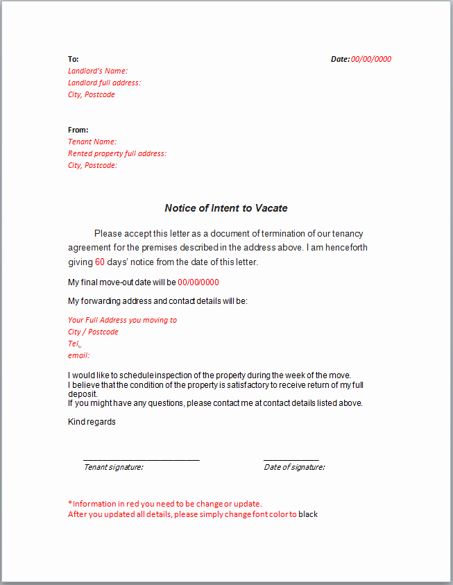 Tenant Letter to Landlord Elegant Notice Letter to Landlord Notice if Intent to Vacate