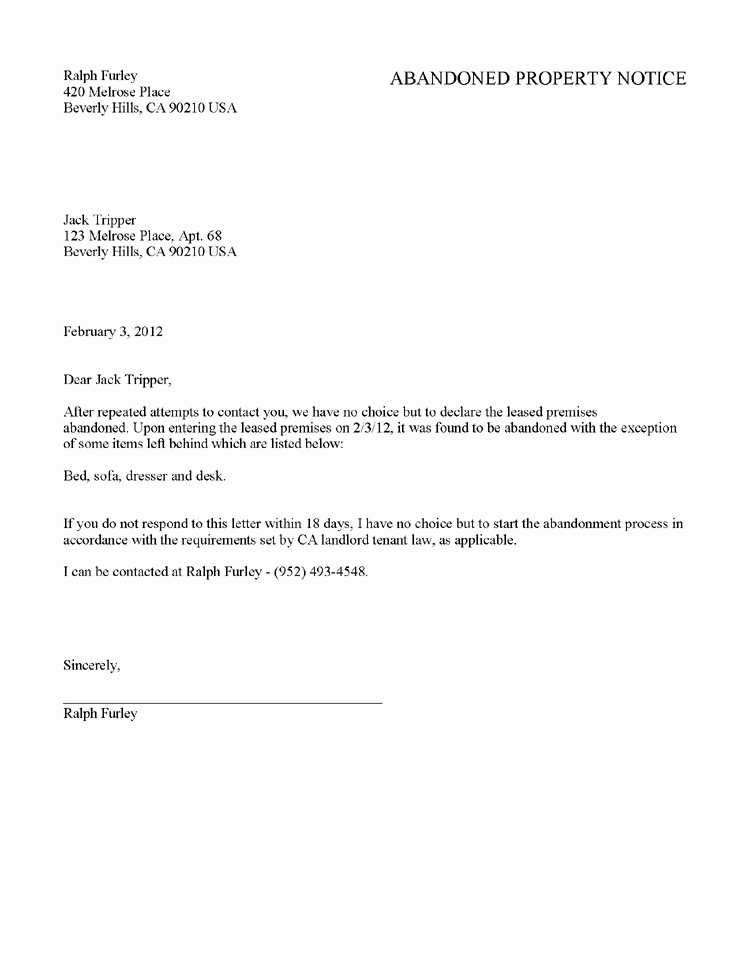 Tenant Letter to Landlord Fresh 30 Day Notice to Vacate Letter