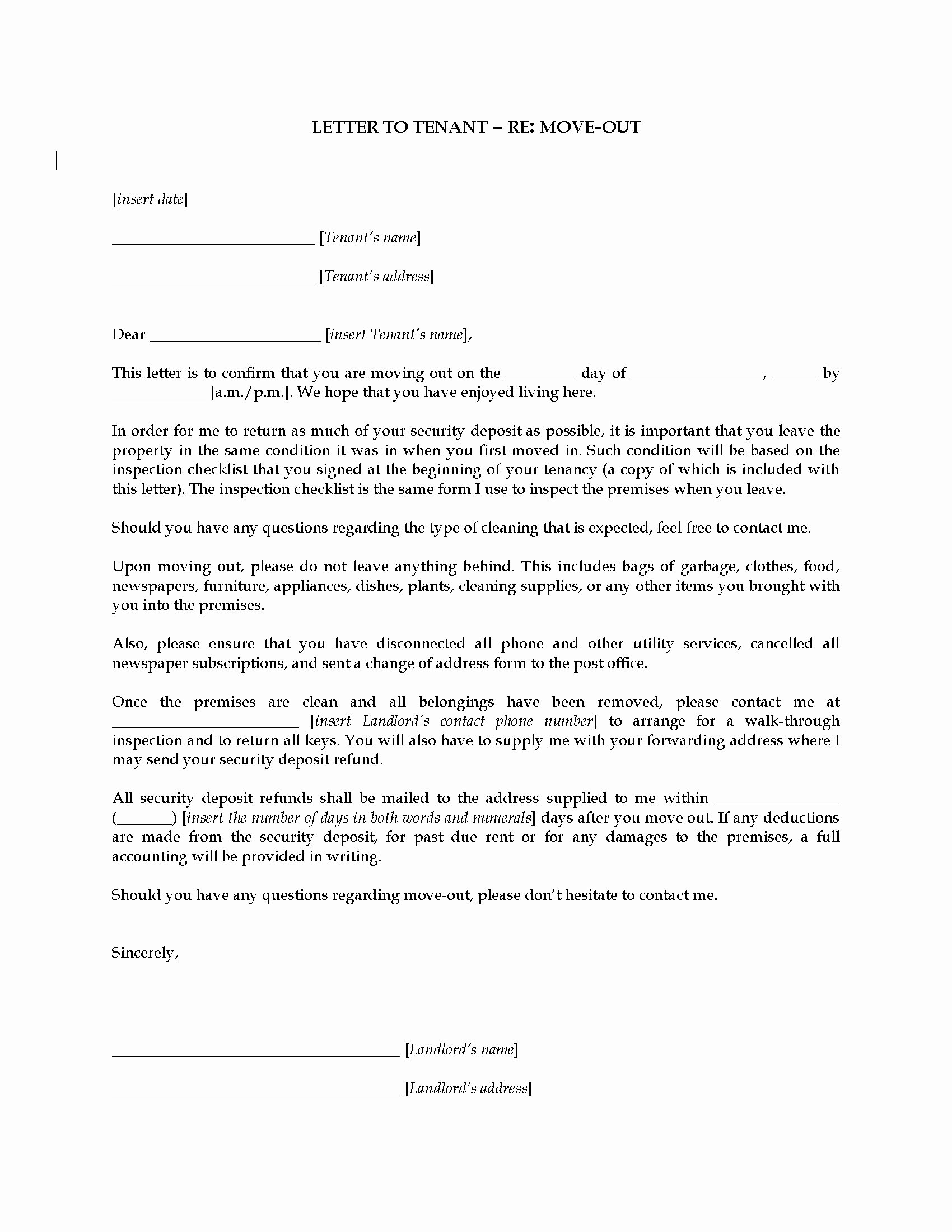 Tenant Move Out Letter Luxury Landlord Letter to Tenant Re Moving Out