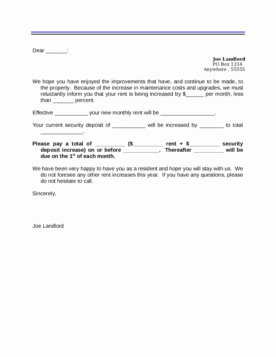 Tenant Rent Increase Letter Lovely 2019 Rent Increase Letter Fillable Printable Pdf