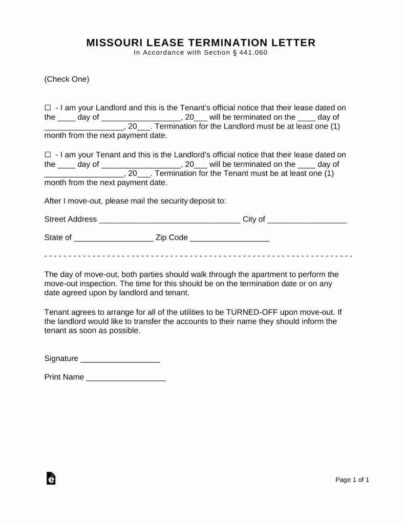 Terminating A Lease Letter Best Of Missouri Lease Termination Letter form