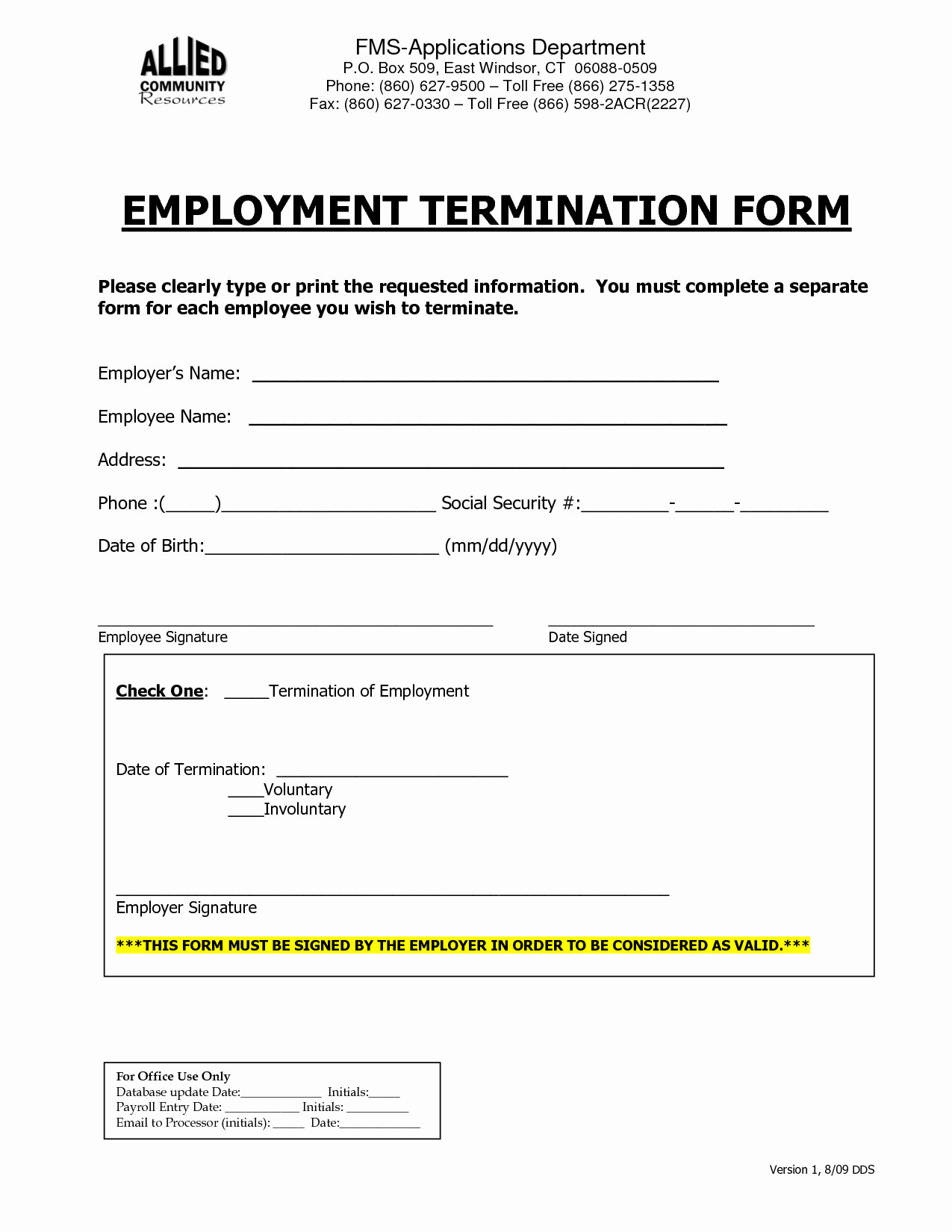 Termination Letter Sample Free Elegant Employment Termination form Employee forms