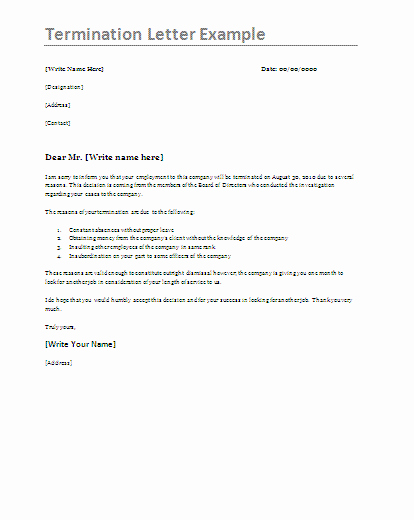 Termination Letter Sample Free Luxury Termination Letter format