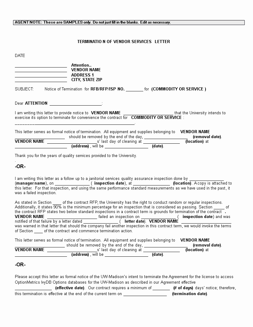 Termination Of Services Letter Awesome Termination Vendor Services Letter