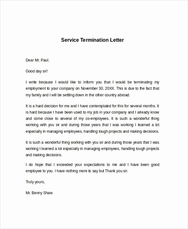 Termination Of Services Letter Fresh Sample Termination Letter 9 Examples In Pdf Word