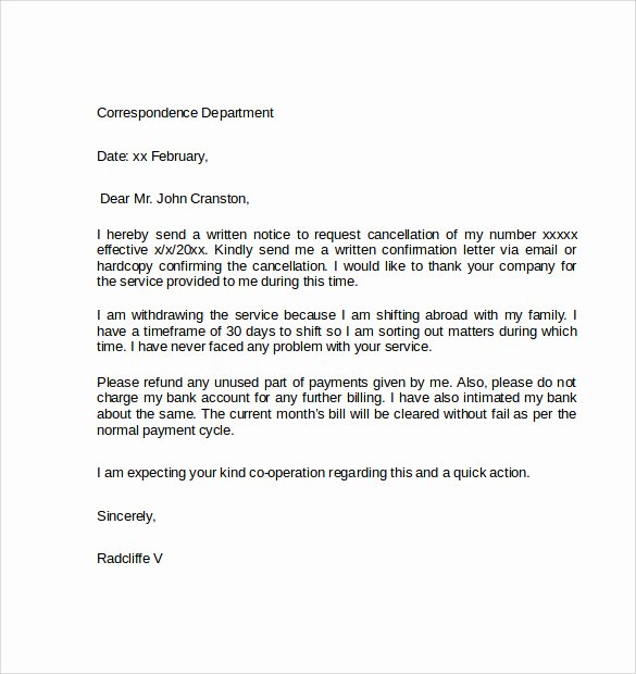 Termination Of Services Letter Inspirational Sample Letters Cancellation