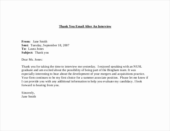 Thank You for Interview Sample New 8 Thank You Note after Interview – Free Sample Example
