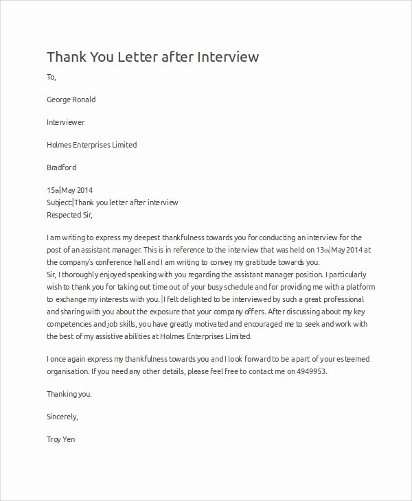 Thank You for Interview Sample New Sample Interview Thank You Letter 10 Examples In Word Pdf