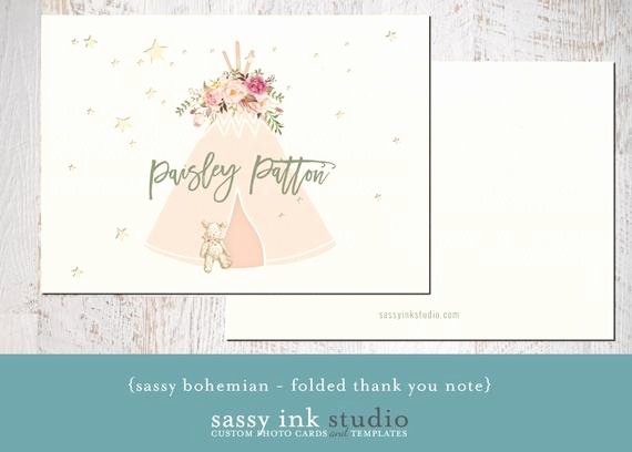 Thank You Letter Baby Shower Inspirational Baby Shower Thank You Note Bohemian Floral Teepee Baby
