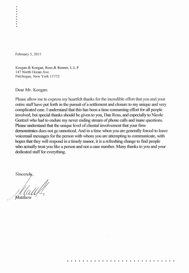 Thank You Letter to Client Lovely Client Feedback Keegan &amp; Keegan Ross &amp; Rosner