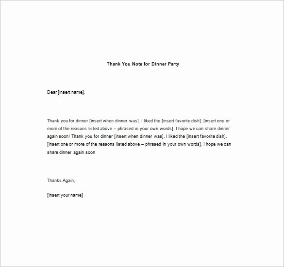 Thank You Note after Dinner Luxury Thank You Note for Dinner – 8 Free Word Excel Pdf