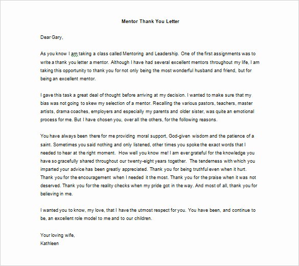Thank You Note to Mentor New Thank You Letter to Mentor – 9 Free Sample Example