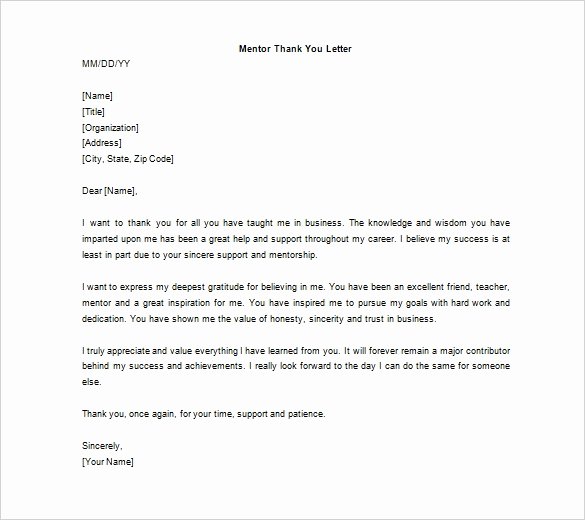 Thank You Note to Mentor Unique Thank You Letter to Mentor – 9 Free Sample Example