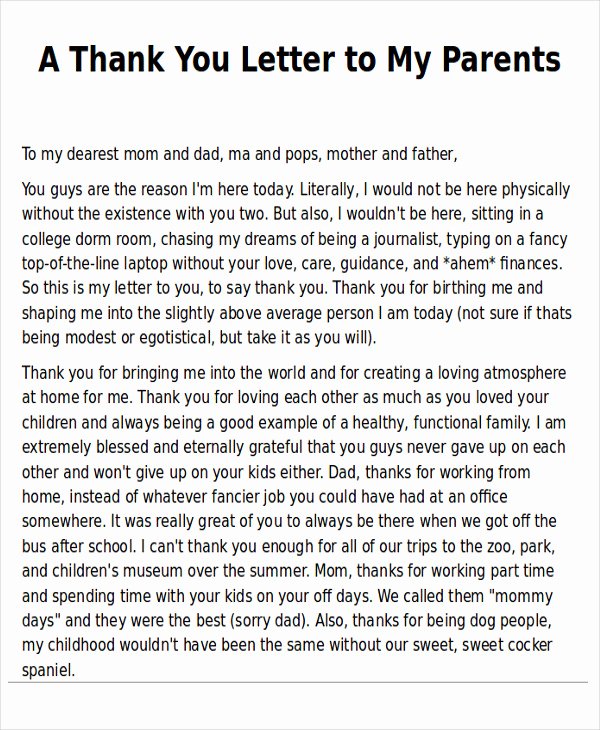 Thank You Note to Parents New Sample Thank You Note to Parents 7 Examples In Word Pdf