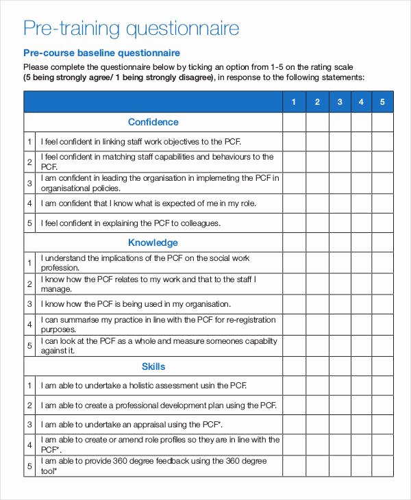 Training Needs Survey Questions Lovely Free 8 Training Questionnaire Examples &amp; Samples In Pdf