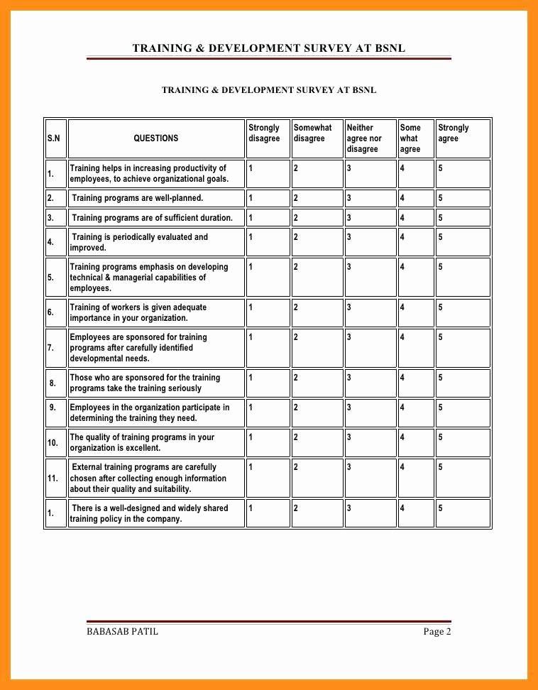 Training Needs Survey Questions Luxury 12 13 Training Needs Survey Template
