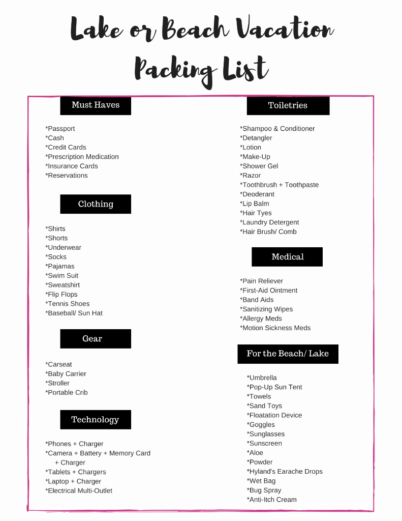 Travel Packing Checklist Fresh Summertime Lake or Beach Vacation Packing List Free
