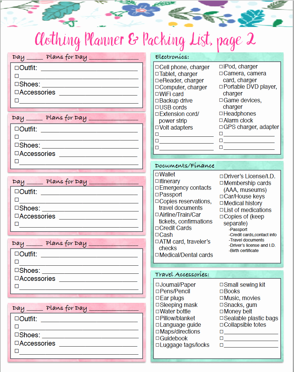 Travel Packing Checklist Unique Free Printable Master Vacation Packing List &amp; Clothing Planner