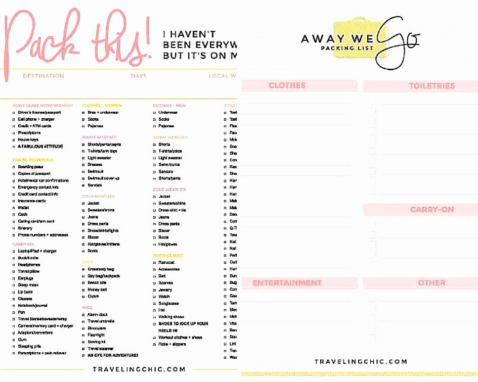 Travel Packing List Awesome Printable Packing Lists