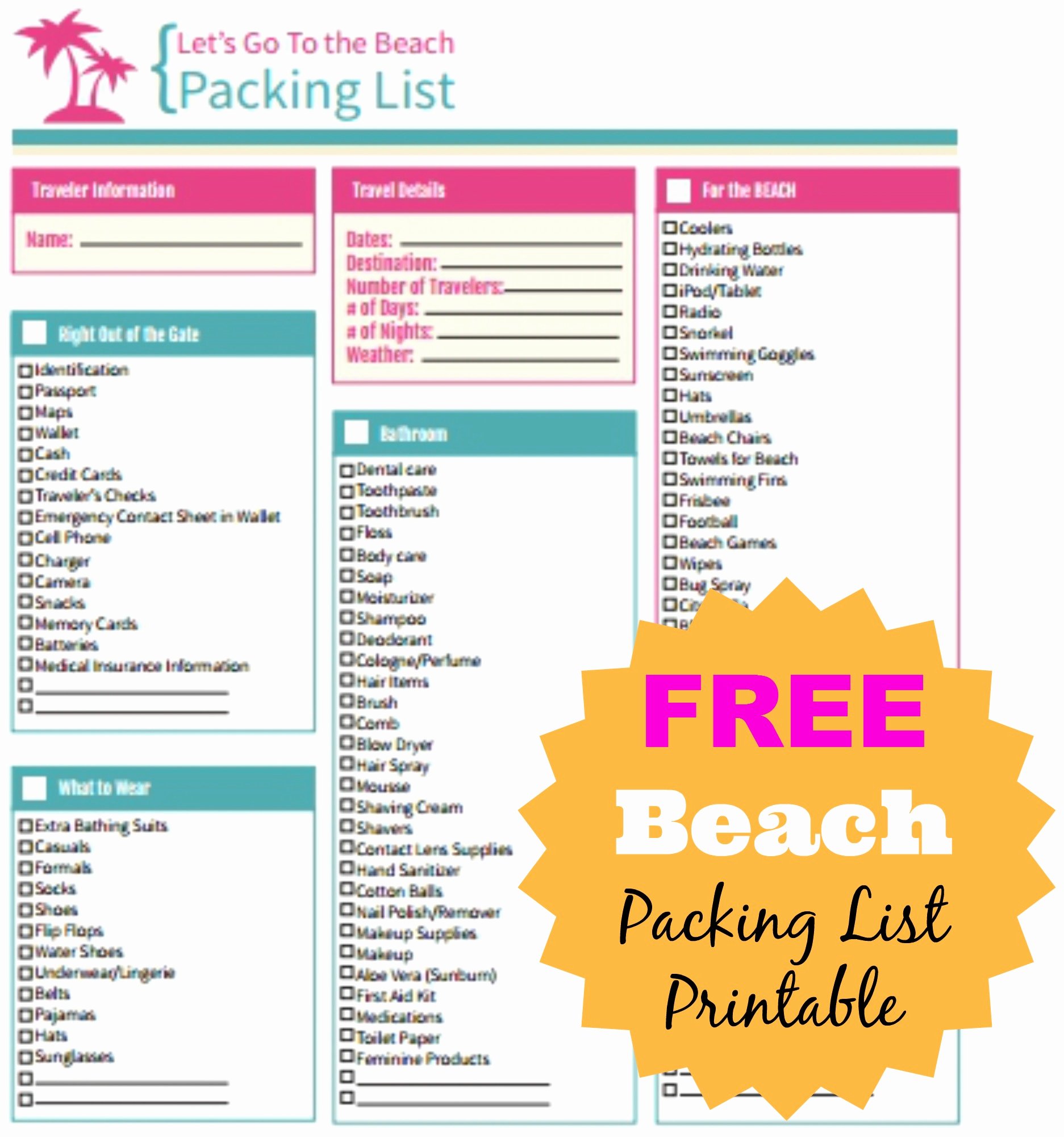 Travel Packing List Lovely Free Beach Packing List Printable
