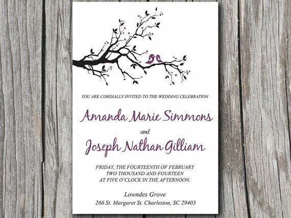 Tree Wedding Invitations Templates Beautiful Love Bird Wedding Invitation Template Dark Purple
