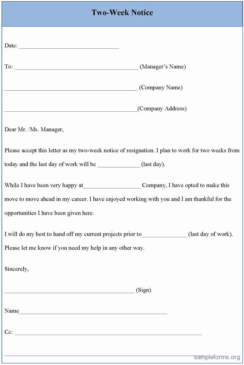 Two Week Notice forms Unique Two Week Notice form Sample forms