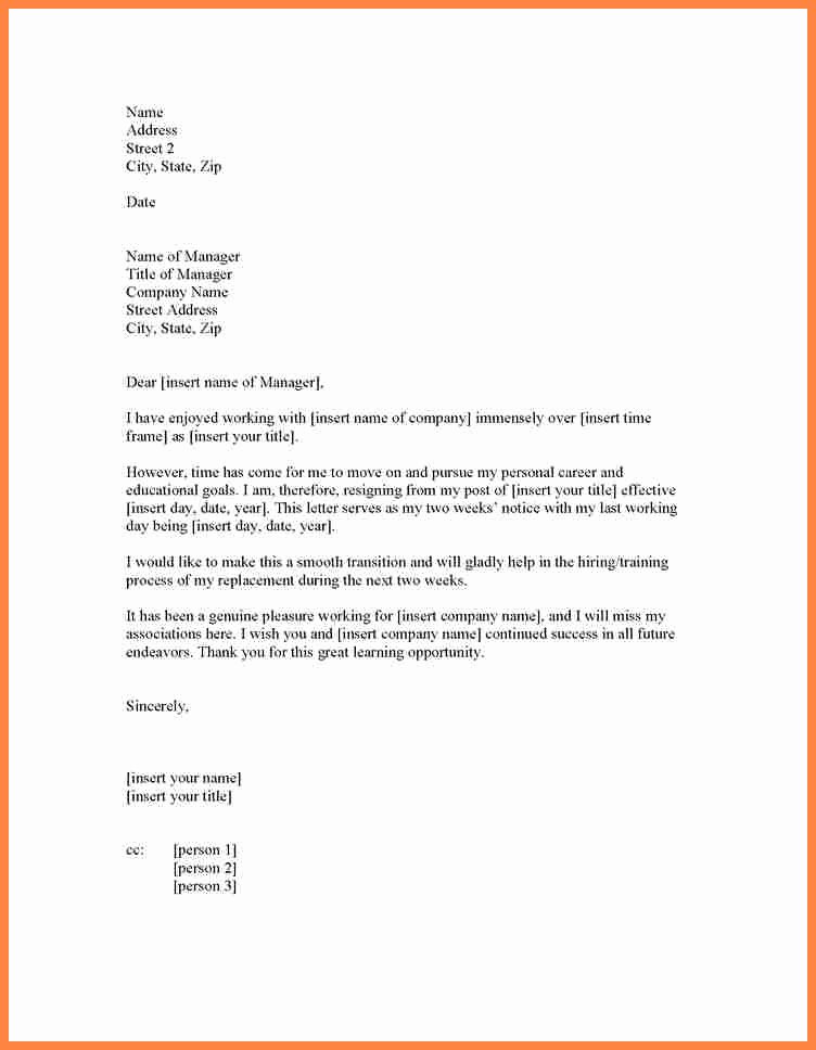 Two Week Resignation Letter Best Of 5 formal 2 Week Notice Letter Resignation