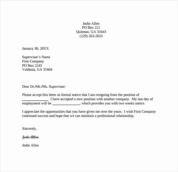 Two Week Resignation Letter Lovely 12 Two Weeks Notice Letter Templates Google Docs Ms