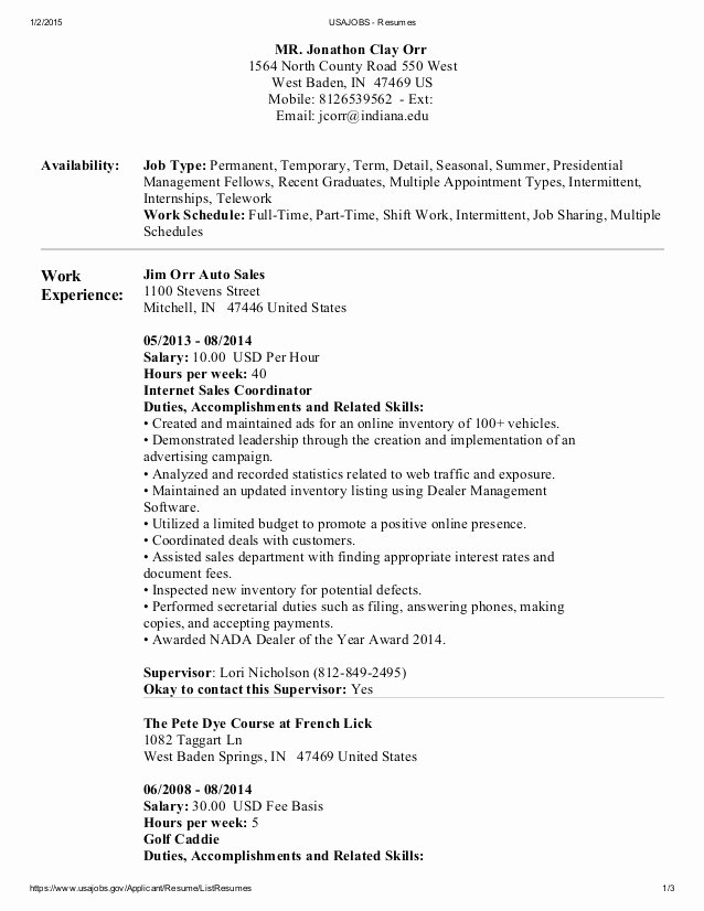 Usa Jobs Sample Resume Best Of Usajobs Resumes
