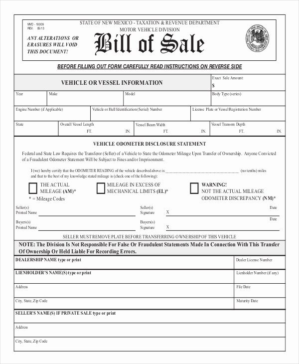 Vehicle Bill Of Sale Example Elegant Download Bill Sale forms Pdf Templates