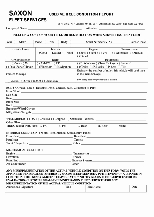 Vehicle Condition Report form Lovely Fillable Used Vehicle Condition Report Printable Pdf