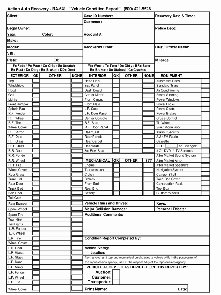 Vehicle Condition Report form New Vehicle Condition Report form 2 Free Templates In Pdf