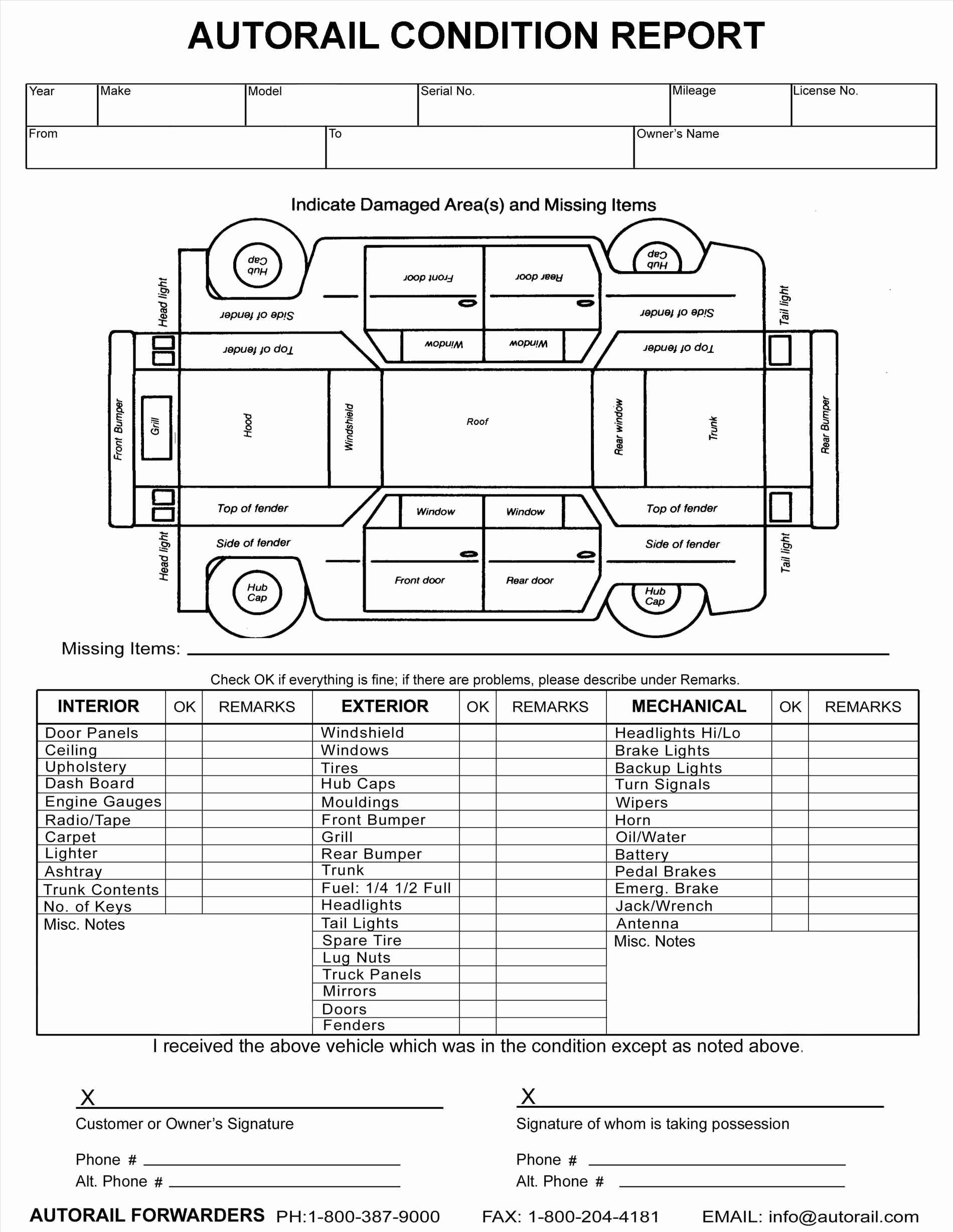 Vehicle Condition Report form New Vehicle Condition Report form Template