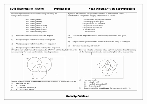 Venn Diagram Worksheets Elegant Gcse 9 1 Venn Diagrams by Aliali